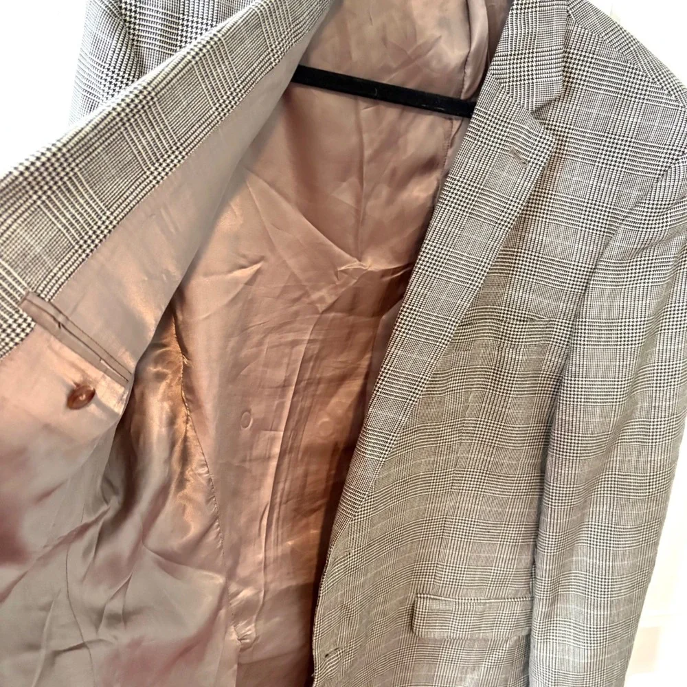 Lauren Ralph Lauren Men's Black‎ Tan Glen Plaid Silk Wool Sports Jacket Size 44R